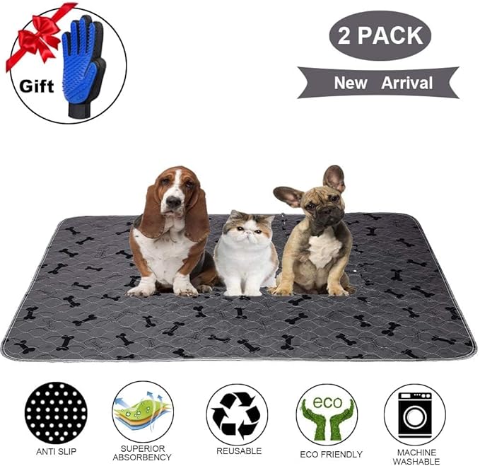 Washable Dog Pee Pads with Free Grooming Gloves,Non Slip Dog Mats with Great Urine Absorption,Reusable Puppy Pee Pads for Whelping,Potty,Training,Playpen