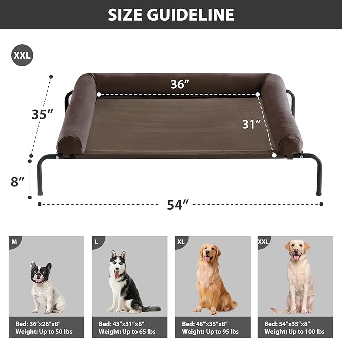 RRPETHOME Large Elevated Cooling Dog Bed, Raised Dog Cot Beds for Large Dogs, Elevated Outdoor Pet Cot, Chew Proof Portable Cooling Pet Cot with Skid-Resistant Feet and Breathable Mesh