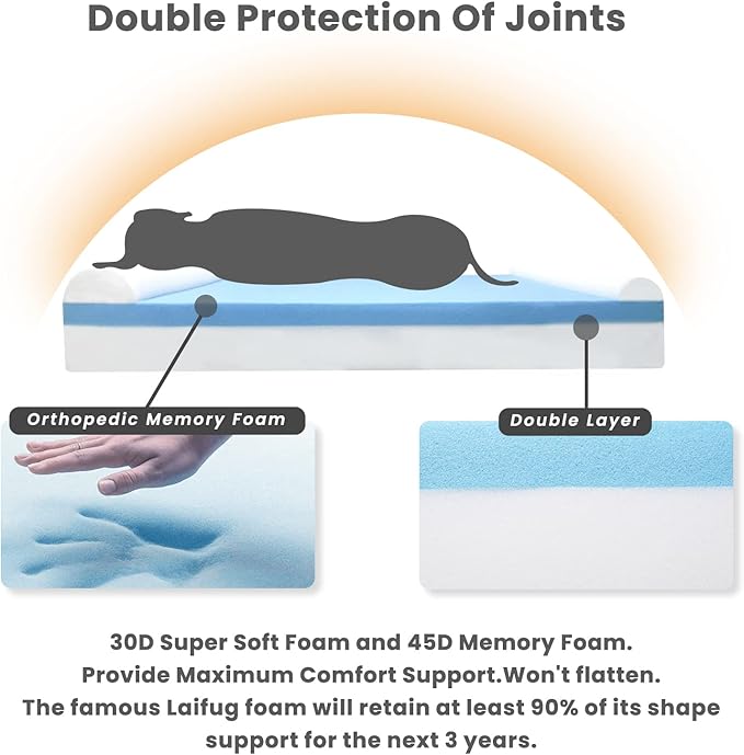 Laifug Orthopedic Memory Foam Extra Large Dog Bed Pillow(50"x36"x10", Slate Grey) Durable Water Proof Liner & Removable Washable Cover & Smart Design