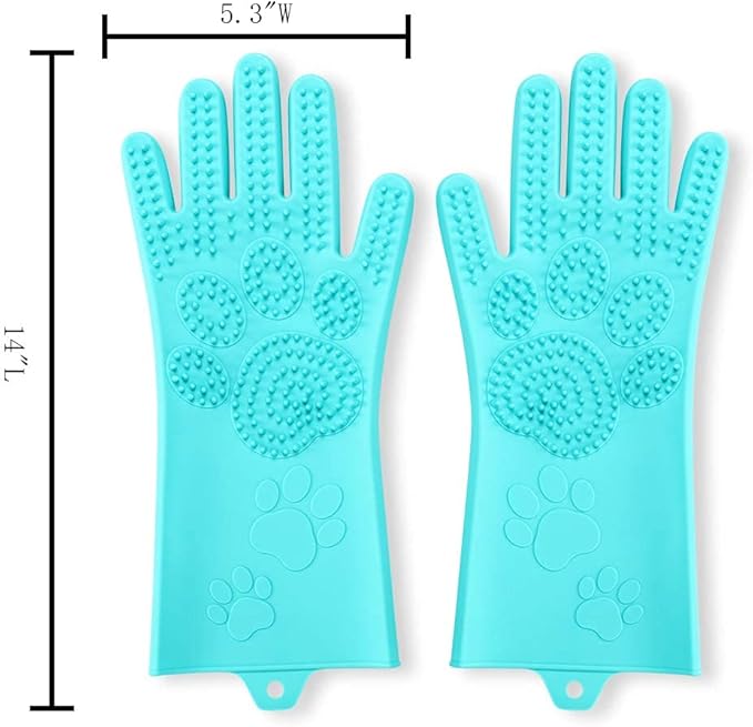 Pet Grooming Magic Gloves, Dog Cat Bathing Shampoo Brush, Silicone Hair Removal Gloves with Thick High Density Teeth for Bathing and Messaging, Double-Side Scrubbing Gloves for Shedding