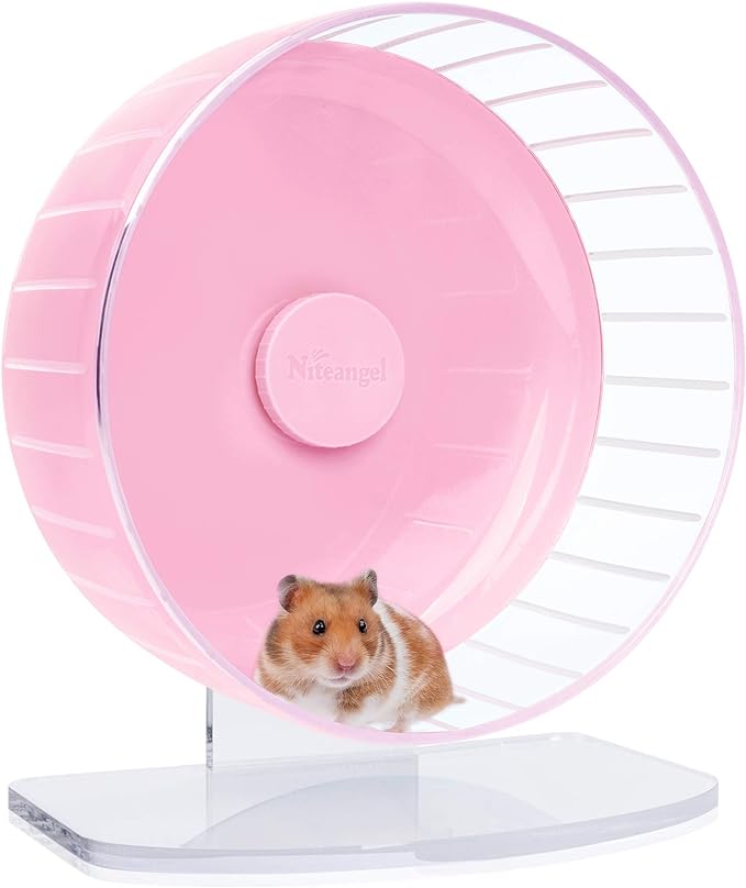 Niteangel Super-Silent Hamster Exercise Wheels: - Quiet Spinner Hamster Running Wheels with Adjustable Stand for Hamsters Gerbils Mice Or Other Small Animals (L, Pink)