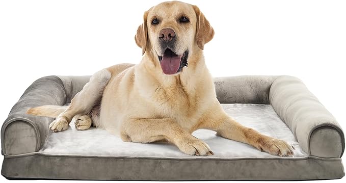 Amazon Basics Dog Bed with Cooling Gel Memory Foam, Pressure-Relief Support for Dogs up to 90lbs, Non-Slip Bottom, Machine Washable Cover, Extra Large Sized (44" x 35"), Brown