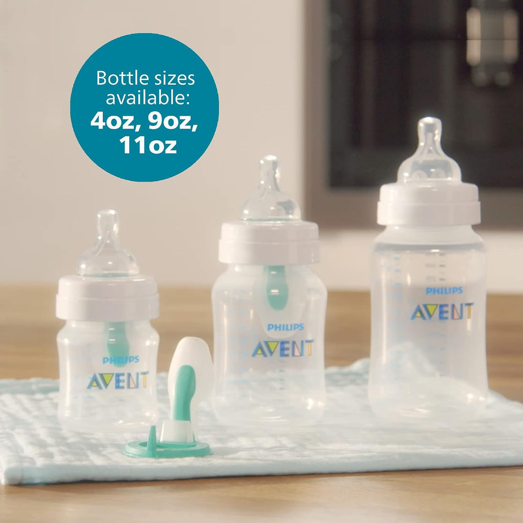 Philips Avent Anti-Colic Baby Bottle with AirFree Vent, Medium Flow 2 Nipple, 1m+, 9oz, 4 Pack, Pink, SCY703/14