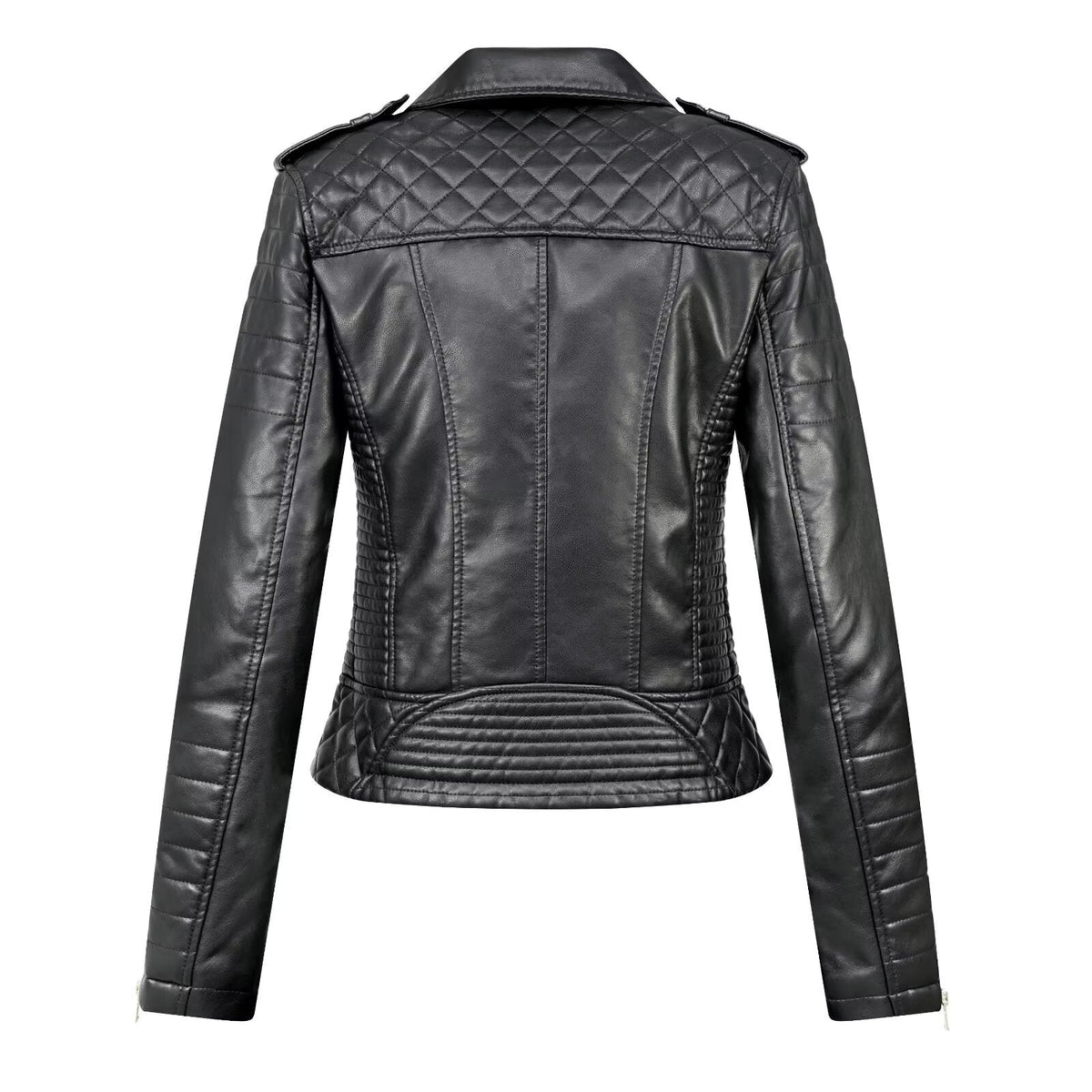 Turn-down Collar Motorcycle PU Leather Jacket Womens