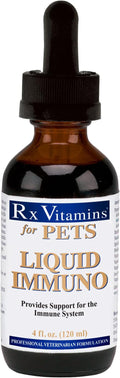 Rx Vitamins Liquid Immuno Dog and Cat Immune Support - L-Lysine for Cats - Reishi Mushroom Supplement for Dogs - Feline & Canine Immune System Support - Bacon Flavor - 4 oz