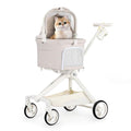 TT Lightweight Pet Stroller for Small Dogs & Cats - 4-Way Installation Carrier, One-Hand Fold, 180° Canopy Cover & Adjustable Handle (Beige)