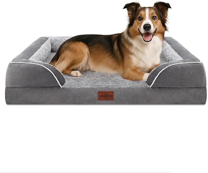Comfort Expression Large Dog Beds Waterproof Orthopedic Foam Dog Sofa Beds Comfy Pet Bed with Washable Removable Cover & Non-Slip Bottom(Large,Grey)