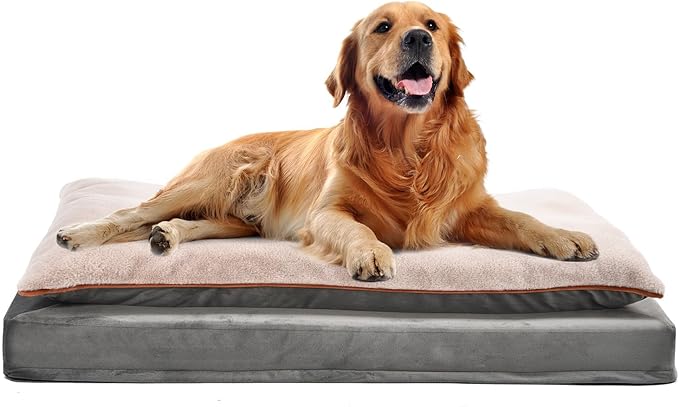Amazon Basics Dog Bed with Cooling Gel Memory Foam, Pressure-Relief Support for Dogs up to 120lbs, Non-Slip Bottom, Machine Washable Cover, Giant Sized (48" x 36"), Grey
