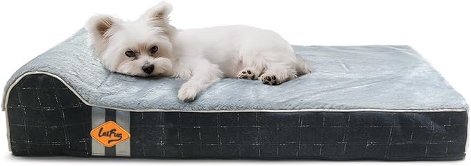 Laifug Orthopedic Memory Foam Dog Bed with Durable Water Proof Liner and Removable Washable Cover (Large (34"x22"x5.5"), Black Grid Gray)