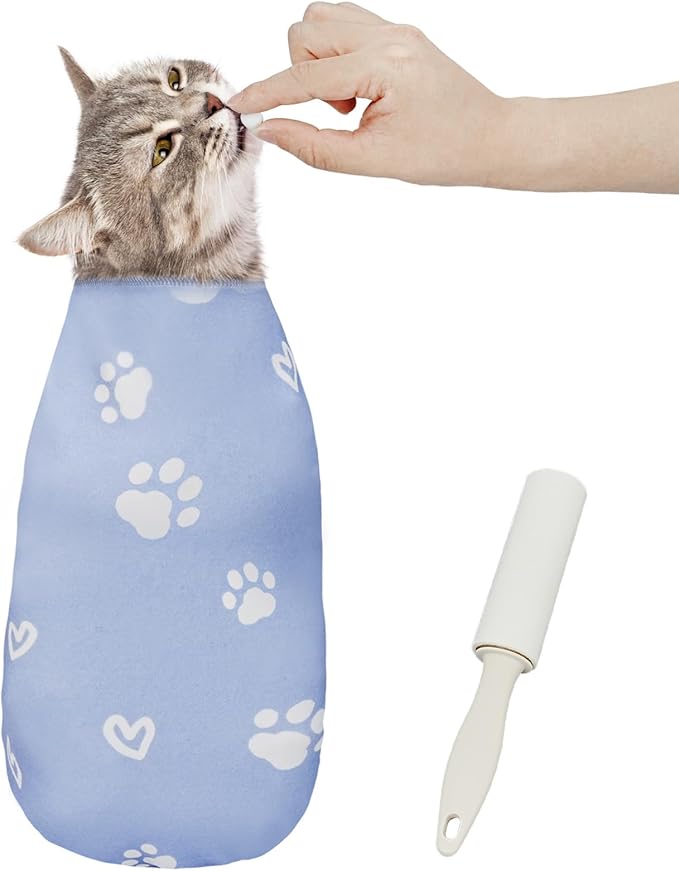 Cat Wrap for Cutting Nails, Self-Adhesive for Grooming, Anti-Scratch Cat Swaddle Wrap for Medicine, Nail Clipping, Teeth Brushing, Ear Cleaning