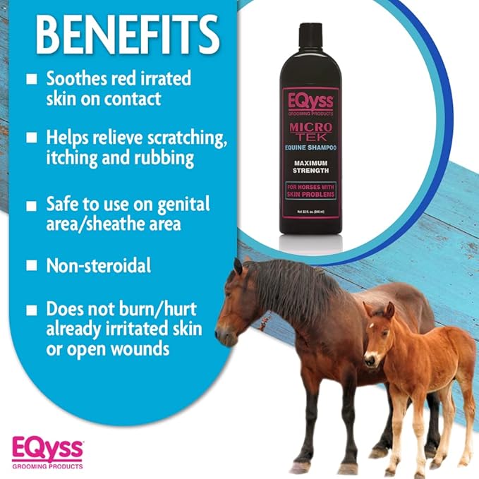 EQyss Micro-Tek Equine Itch Relief Shampoo - Soothes Irritated Skin, Stops Itching, Scratching, Rubbing - for all Horses, Ponies, Mares, Foals (32 oz)