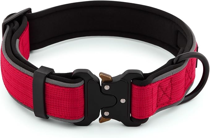 Plutus Pet Tactical Dog Collar, Reflective, Adjustable Heavy Duty Dog Collar, Soft Padded and Comfortable, for Small Medium and Large Dogs (Red, S)