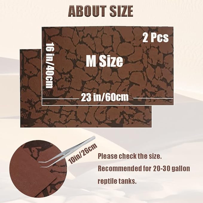 Tfwadmx 2 PCS Reptile Carpet Sand Mat Pet Terrarium Liner Lizard Bedding Mat Substrate Leopard Gecko Tank Accessories for Tortoise Turtle Snake Chameleon with Tweezers 16x23In