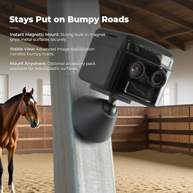 NomadEye Wireless Horse Trailer Camera – 4K Live Video & 2-Way Audio – WiFi Connect – Magnetic Mount – 15Hrs Recording – Night Vision – iOS & Android App (2 Pack)