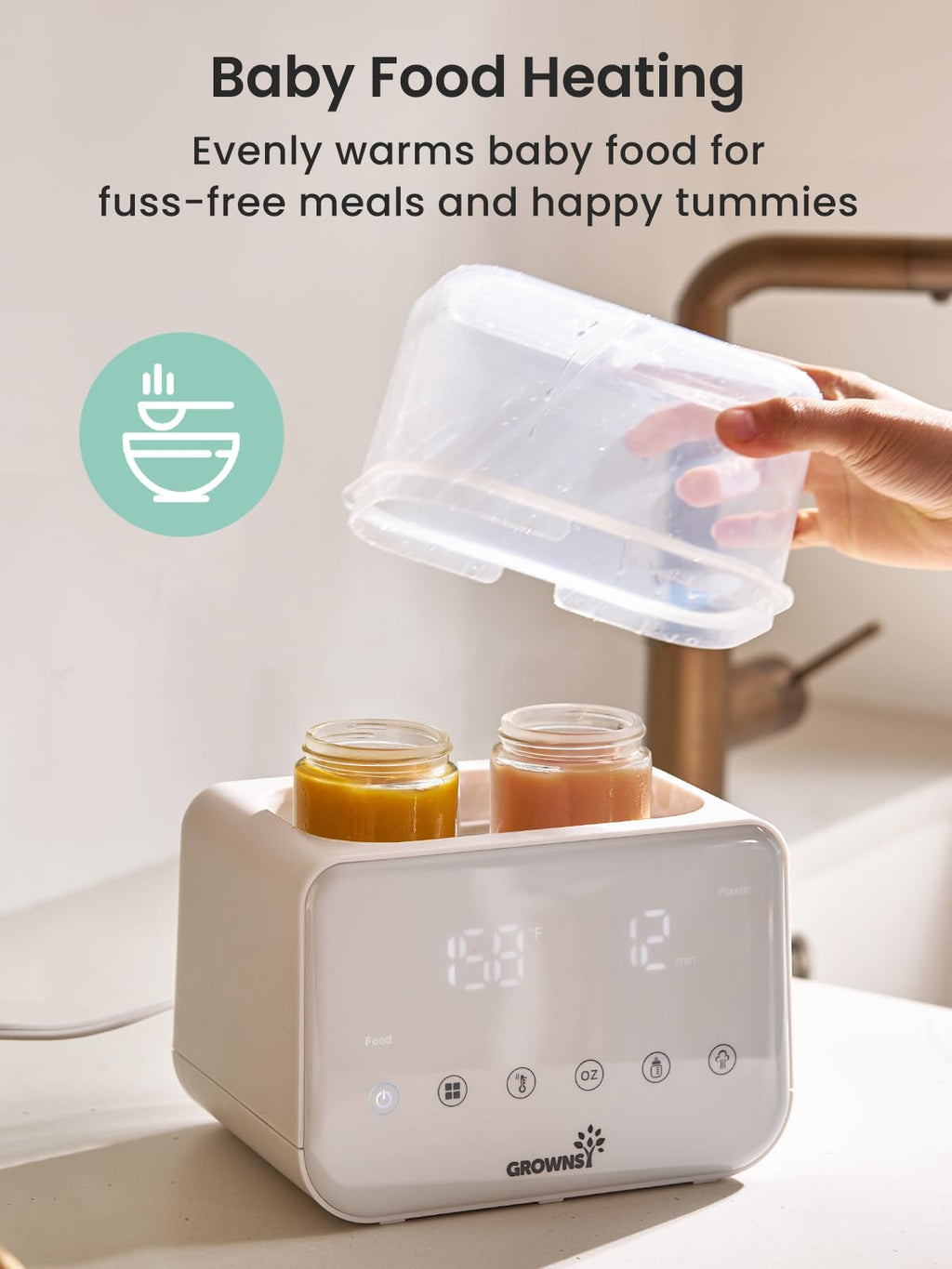 Baby Bottle Warmer, Grownsy 8-in-1 Fast Milk Warmer with Timer Breastmilk or Formula, Fits 2 Bottles, Accurate Temperature Control, with Defrost, Sterili-zing, Keep, Heat Baby Food Jars Function
