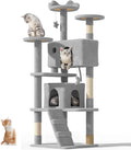 60'' Cat tree Tower for Indoor Cats Large Adult,Cute/Tall Modern Cat Tree for Big Cats 20 lbs,Plush Multi-Level Cat Condo with Scratching Posts,Dangling Ball for fun play(Light Gray, 60 inch)