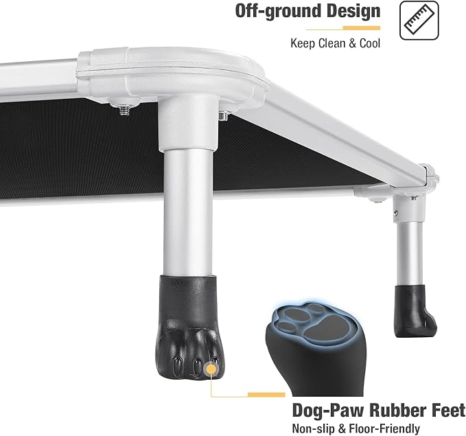 Veehoo Chew Proof Elevated Dog Bed - Cooling Raised Pet Cot - Silver Aluminum Frame and Durable Textilene Mesh Fabric, Unique Designed No-Slip Feet for Indoor or Outdoor Use, Black, Medium, CWC2003