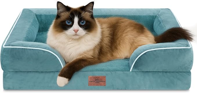 Comfort Expression Small Dog Beds Waterproof Cat Beds Orthopedic Foam Sofa Beds for Small Dogs Comfy Pet Bed with Washable Removable Cover & Non-Slip Bottom(XX-Small,Washed Blue)