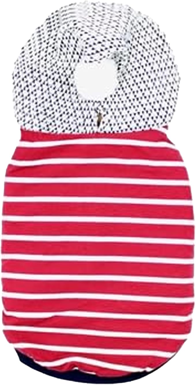 Parisian Pet Basic Dog Hoodie - Lightweight Red Striped Pom Pom Sweatshirt - Pullover With Leash Hole and Pockets - Clothes for Large Dogs - L