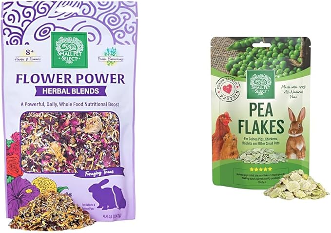 Small Pet Select - Flower Power Herbal Blend, a Natural Herbal Treat for Rabbits and Guinea Pigs, 4.4 oz & Pea Flakes, 8oz