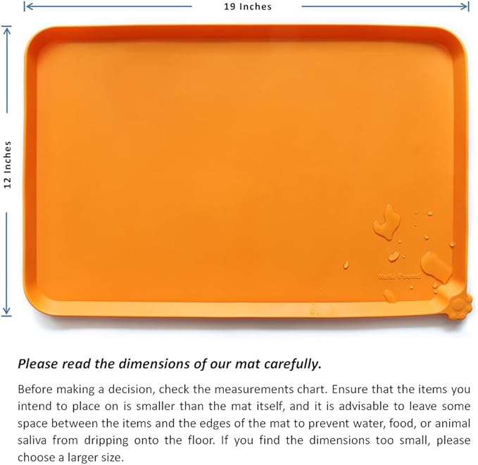 Hoki Found Silicone Non Slip Pet Feeding Mats - Bowl Placemat - Waterproof Dog Cat Food Mats - Orange