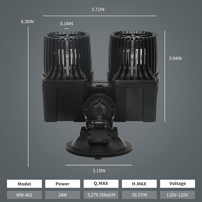 UPETTOOLS 6340 GPH Submersible Aquarium Circulation Pump - Adjustable 360° Wave Maker Powerhead for Fish Tanks - High Power Water Pump for Optimal Water Flow 24W（120-200Gallon）