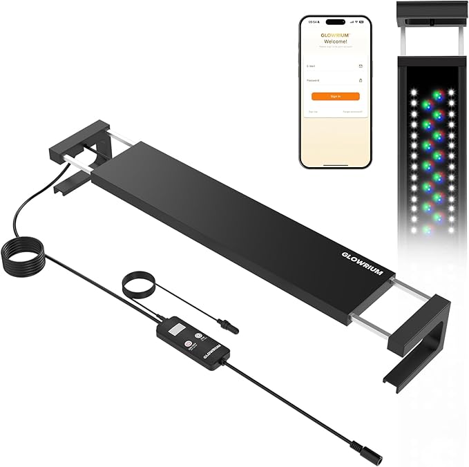 GLOWRIUM Smart Aquarium Light, Bluetooth + WiFi Dual Control Freshwater Fish Tank Light with App, Multi-preset Spectrum, Brightness Adjustable, Anti-Drop, Real Time Water Temperature Sensor (24-36 in)