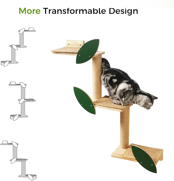 Meowoou Cat Wall Shelves Cat Scratching Post Wall Mounted Perch, 3 in 1 Cat Stairs Wall Tree Jungle Platform Supplies Suit for Cats Climb Play Scratch Nap