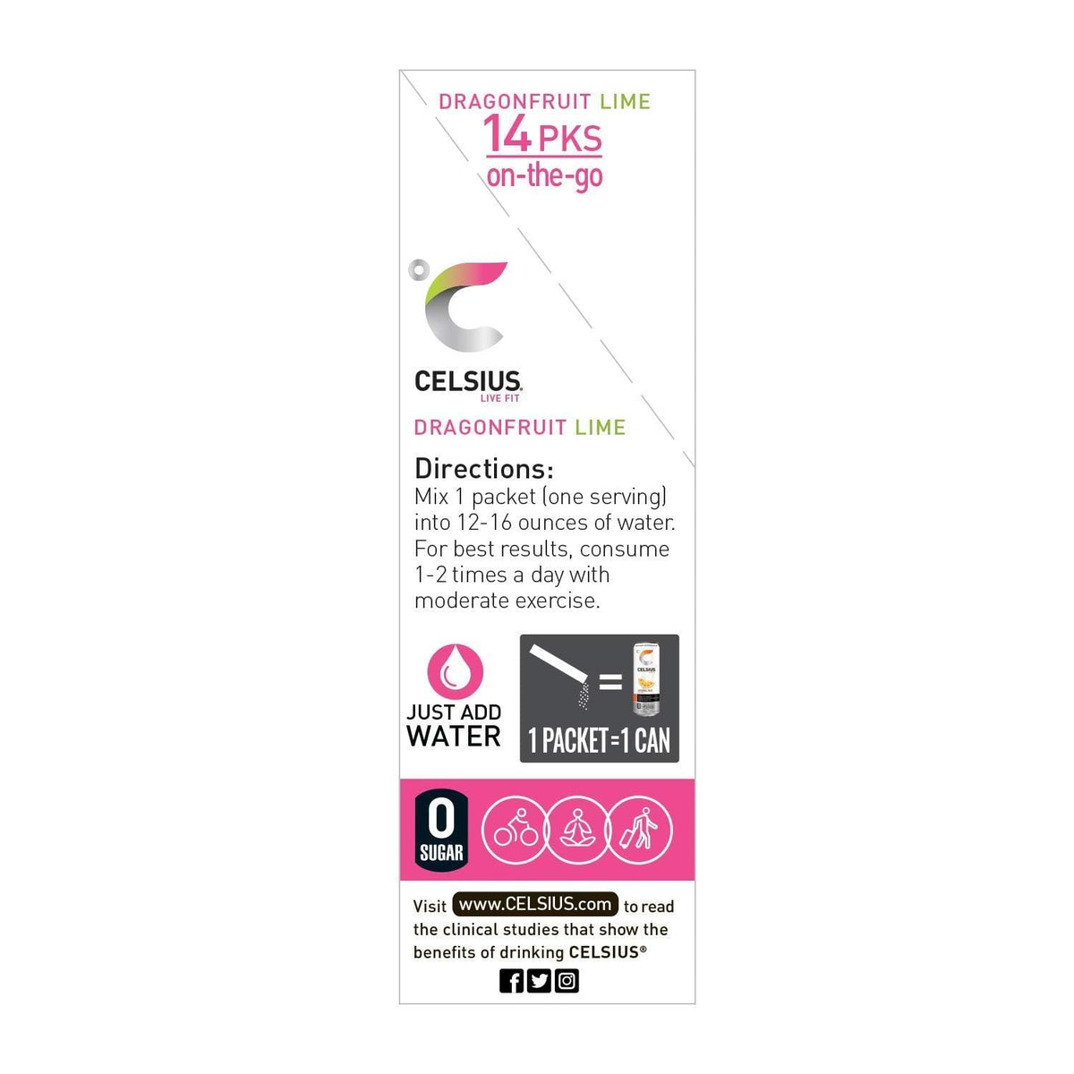 CELSIUS® On-The-Go Powder Sticks Dragonfruit Lime, Essential Energy 2.8 Oz