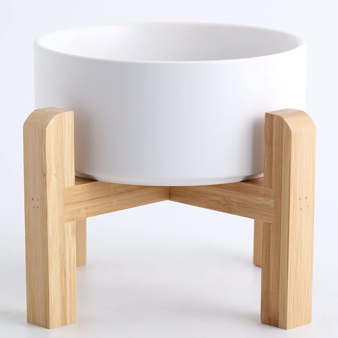 Petygooing 28 OZ White Elevated/Raised Ceramic Dog Bowl for Small and Medium Breeds, Dog Food Water Dish with Stand,Pet Feeding Bowl with Anti Slip Rubber for Cats Small and Medium Dogs (3.6 Cups)