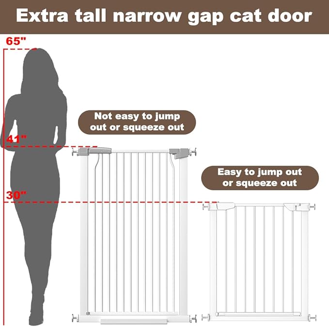 41" Extra Tall Cat Gate for Doorway, 54.8-57.4'' Metal Pet Baby Safe Gate, Extra Wide Pressure Mounted Child Door with Expansion Kit, No Drilling Cat Fence Indoor, No Climb Baby Proof Gate, White