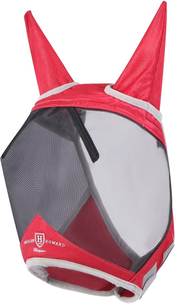 Harrison Howard CareMaster Pro Luminous Horse Fly Mask Large Eye Space Standard with Ears UV Protection for Horse Red XL Extra Full