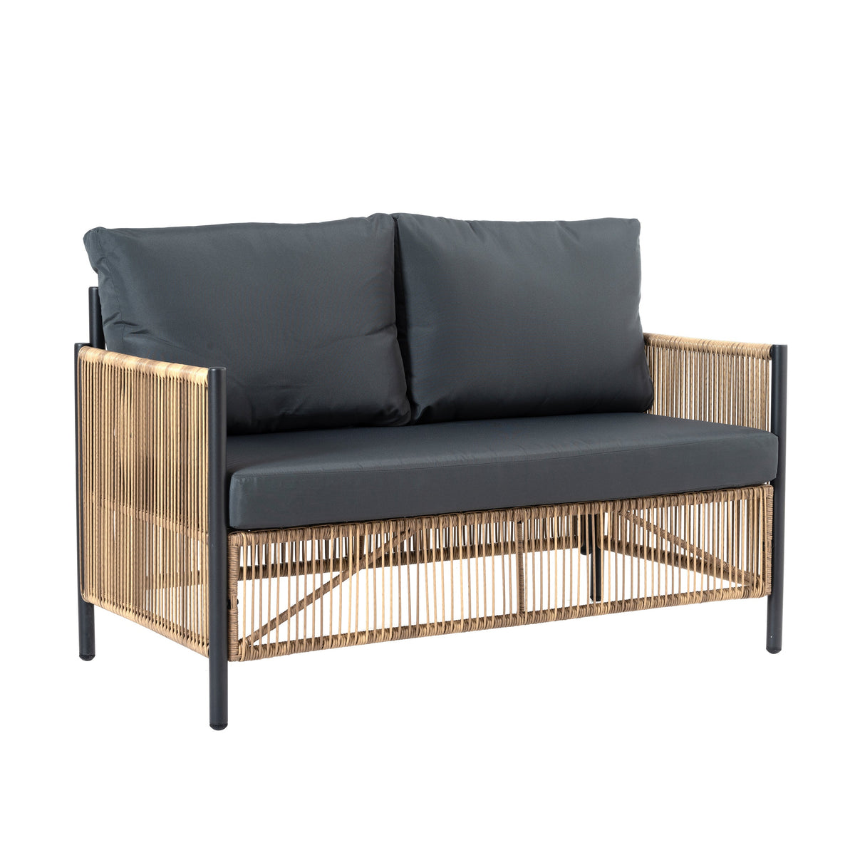 Patio 6-Piece Brown PE Wicker Sofa Set with Grey Cushions