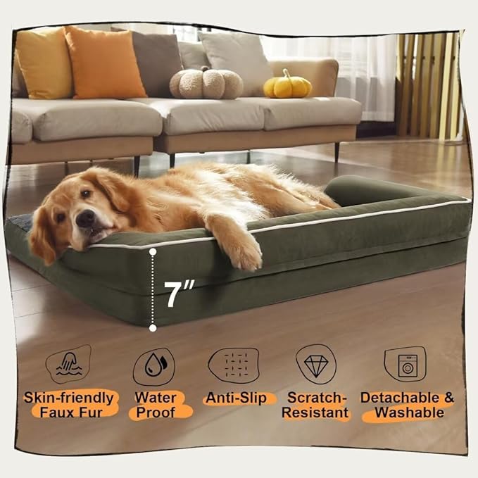 Small Dog Bed Waterproof Orthopedic Dog Beds for Medium Sized Dogs Comfy Pet Cat Bed with Sides, Washable Removable Cover