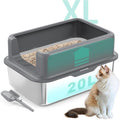 XL Cat Litter Box,24" Stainless Steel Litter Box,Large Big Cats,Extra Large Kitty 17" High Wall Sides Enclosure,Non-Sticky Easy Cleaning,Include Litter Scoop
