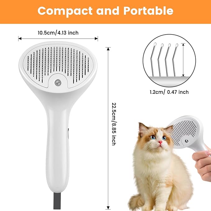 3 in 1 Cat Steam Brush for Cats & Dogs, Pet Spray Hair Removal Comb for Shedding & Grooming, Rechargeable Water Brush for Long & Short Haired Pets with Release Button(White)
