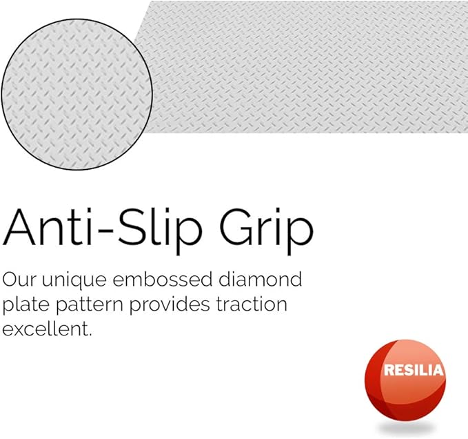 RESILIA Heavy Duty Garage Floor Runner & Protector Mat - Slip Resistant Diamond Plate PVC Mats - Water, Spill, & Stain Resistant, Silver (4 feet x 10 feet)