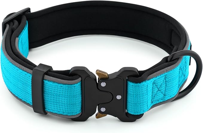 Plutus Pet Tactical Dog Collar, Reflective, Adjustable Heavy Duty Dog Collar, Soft Padded and Comfortable, for Small Medium and Large Dogs (Cyan, XL)