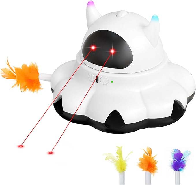 MIKK Cat Laser Toy Cat Feather Toys 2-in-1 Interactive for Indoor Cats Automatic with Remote Control Moving Ambush USB-C Rechargeable Electronic Kitten Toy for Indoor Exercise