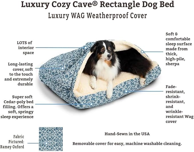 Snoozer Pet Products Luxury Rectangle Cozy Cave, Wag Collection, Extra Large, Ramey Oxford
