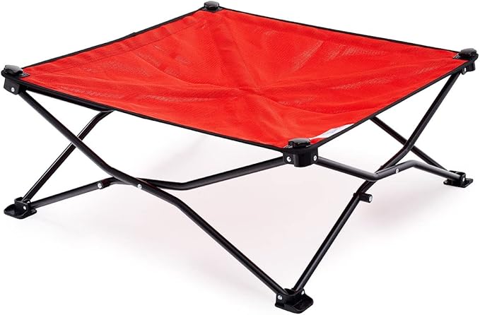 Coolaroo On-The-Go Elevated Dog Bed - Foldable Pop-Up Travel Dog Bed with Breathable, Moisture-Resistant Fabric, Carry Bag Included, Lightweight & Portable, Red, Medium