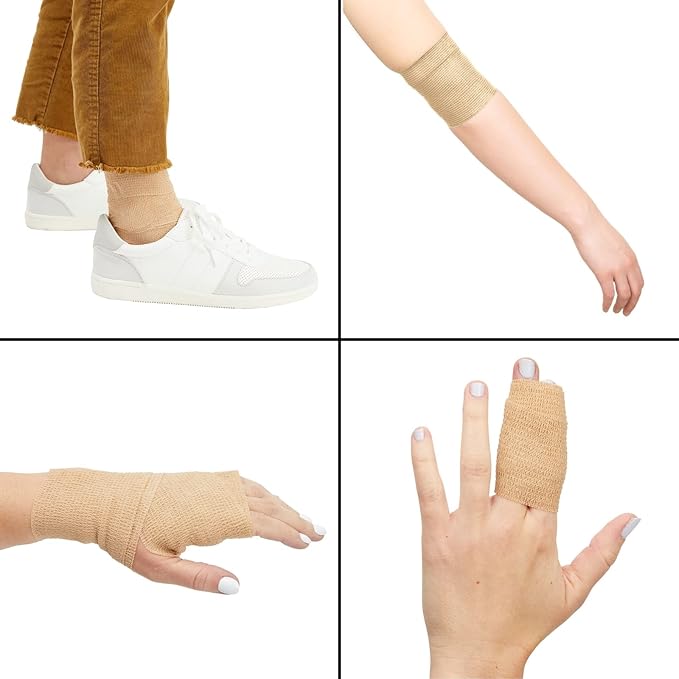 12-Rolls Self Adherent Bandage Wrap, Vet Tape - 3 in x 5 Yds Breathable, Elastic Cohesive Wrap Tape for Wrist, Swelling, Sports, Tattoo (Tan)
