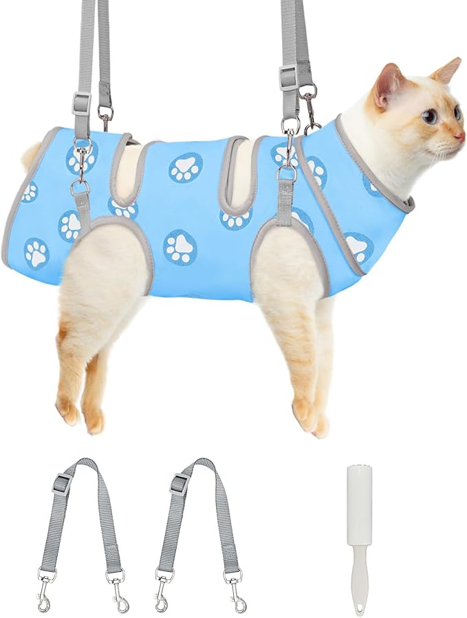 Supet Cat Grooming Hammock, Self-Adhesive Cat Nail Clipper Hammock, Soft Fabric Cat Wrap for Cutting Nails, Quickly Calm Down for Medicine, Teeth Brushing, Ear Cleaning