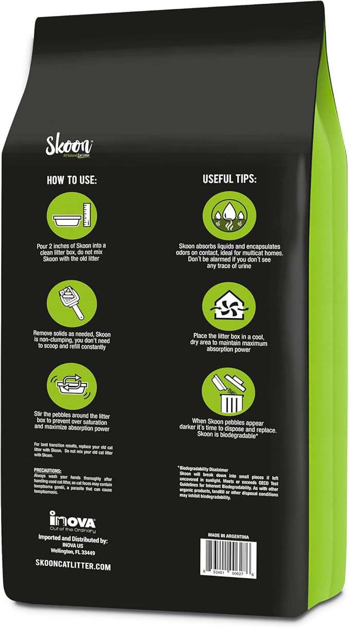 Skoon All Natural Cat Litter (2 Bags) - Original - Lightweight, Low Tracking, Non-Clumping Diatom Pebbles Absorb, Lock, and Seal Waste for Best Odor Control