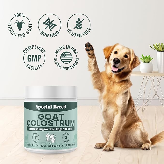 Special Breed Goat Colostrum for Dogs and Cats, Immune Support Supplement for Allergy and Itch Relief, Grass Fed Colostrum Powder - 300 Scoops