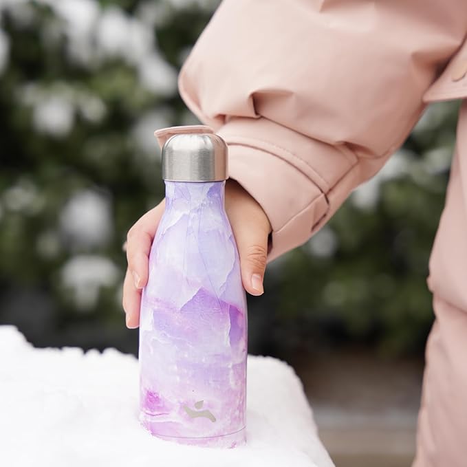 Insulated Water Bottles,12 oz Double Wall Stainless Steel Vacumm Metal Flask for Sports Travel,Marble Dawn