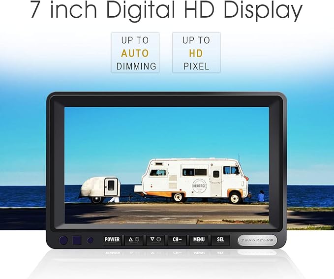 Digital Wireless Backup Camera System Kit, IP69 Waterproof Wireless Rear View Camera + 7’’ LCD Wireless Reverse Monitor for RV/Truck/Trailer/Bus/Camper/5th Wheel (W01-7 inch)