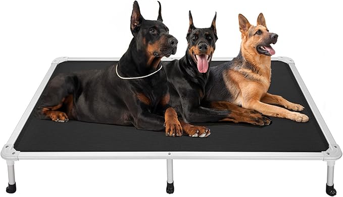 Veehoo Chew Proof Elevated Dog Bed - Cooling Raised Pet Cot - Silver Aluminum Frame and Durable Teslin Mesh Fabric, Unique Designed No-Slip Feet for Indoor or Outdoor Use, Black, XX-Large, CWC2003