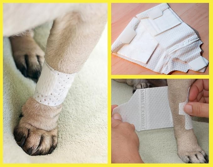 Basic Leg Bandages for Dogs, Cats, Pets -First- aid Non Adhesive Fur Friendly, Soft Stretch Wound Care, hot Spots, Fungus, Adjustable Fastening Strap Value Pack (2XS/XS 12-Pack)