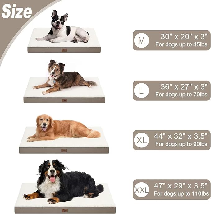 Medium Dog Bed for Medium/Small Dogs, Orthopedic Dog Beds with Removable Washable Waterproof Cover, Egg Crate Foam Pet Bed Mat, Khaki White